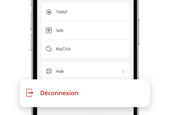 Capture d'écran de l'App UBS Mobile Banking: bouton de déconnexion