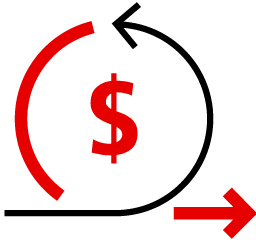 Gráfico circular de flechas alrededor del símbolo del dólar